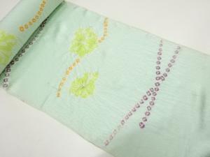 アンティーク　絞り　よろけ横段に花模様　着尺反物